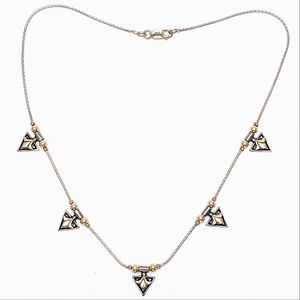 14K Gold Fleur-de-Lis & Sterling Silver Triangle Necklace — Mixed Metal — 17″